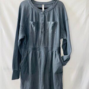 Anthropologie Daily Practice Womens Blue Waffle Knit Utility Mini Dress Size L
